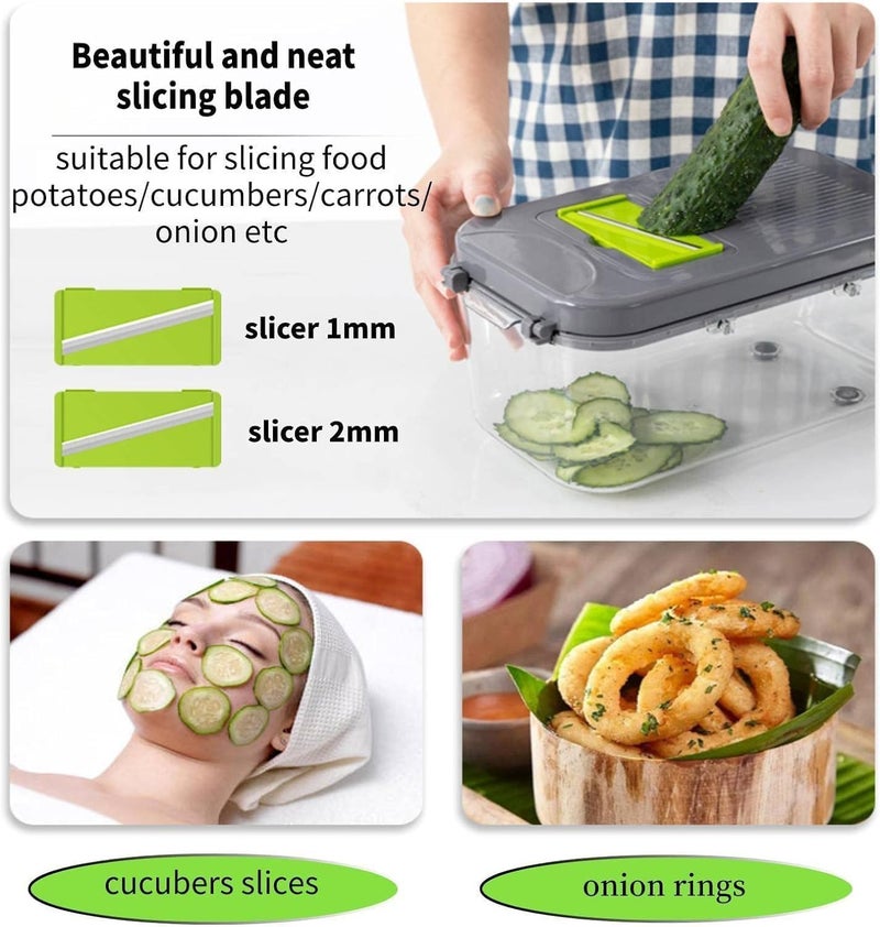 Gauvriko Vegetable Chopper with Container Multifunctional Vegetable Cutter Veggie Chopper Onion Cutter Kitchen Choppers and Dicers Fruit Chopper 22 in 1 Food Chopper with 13 Blades - Image 4