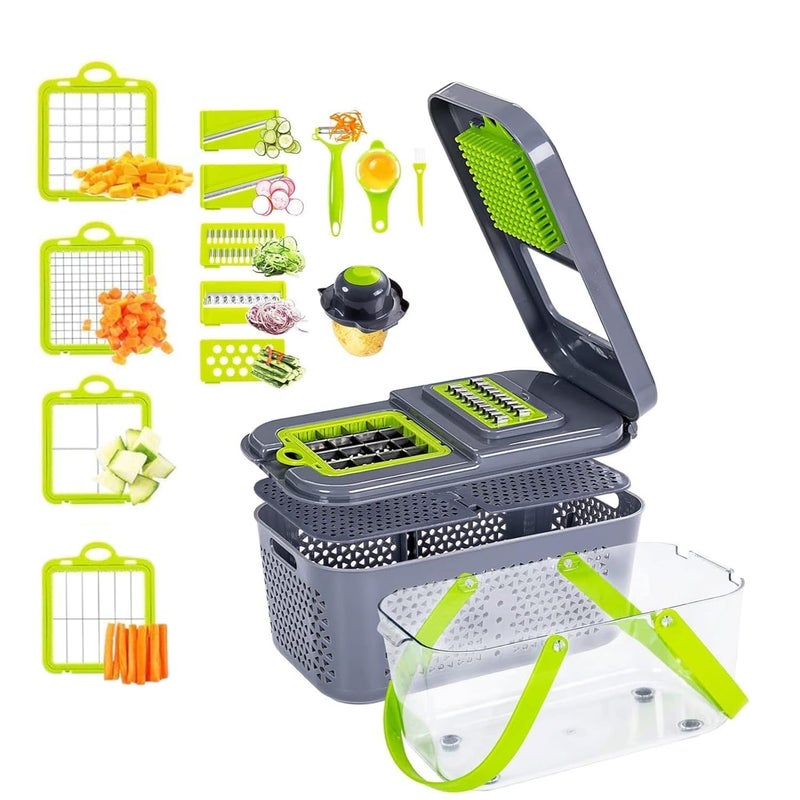 Gauvriko Vegetable Chopper with Container Multifunctional Vegetable Cutter Veggie Chopper Onion Cutter Kitchen Choppers and Dicers Fruit Chopper 22 in 1 Food Chopper with 13 Blades - Image 1