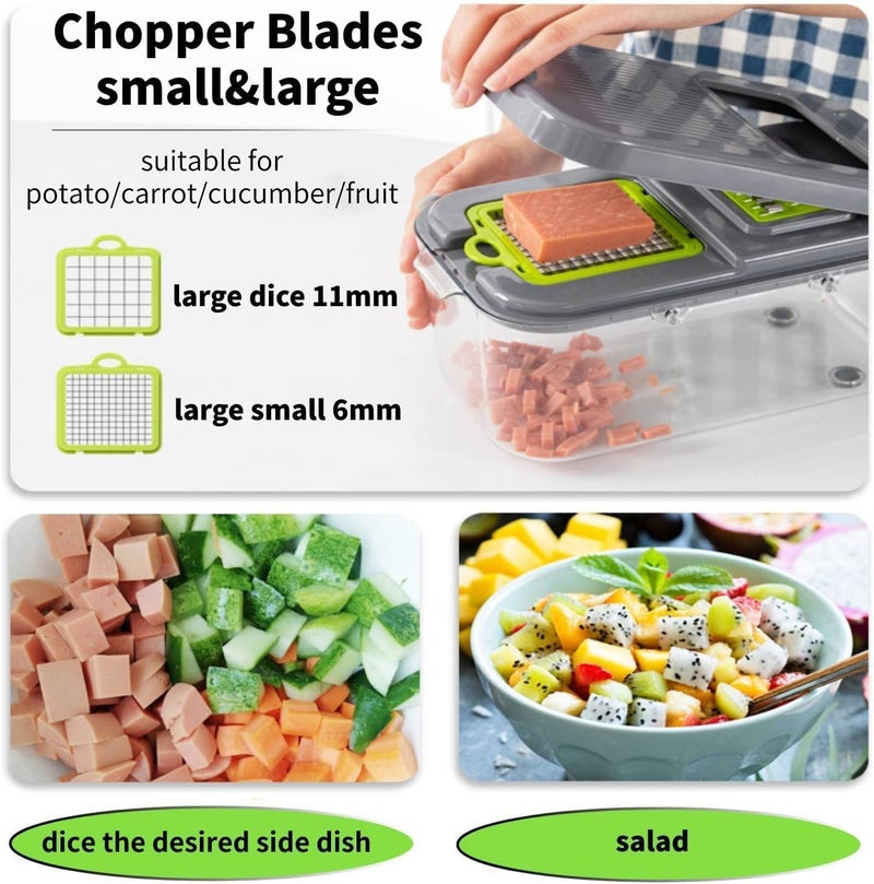 Gauvriko Vegetable Chopper with Container Multifunctional Vegetable Cutter Veggie Chopper Onion Cutter Kitchen Choppers and Dicers Fruit Chopper 22 in 1 Food Chopper with 13 Blades - Image 2