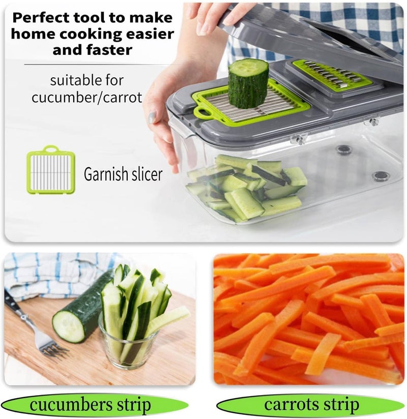 Gauvriko Vegetable Chopper with Container Multifunctional Vegetable Cutter Veggie Chopper Onion Cutter Kitchen Choppers and Dicers Fruit Chopper 22 in 1 Food Chopper with 13 Blades - Image 3