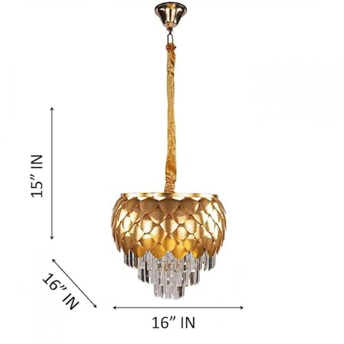 Desidiya Chandelier Lights for Ceiling 400 MM Golden Pineapple Shape 3-Tier K9 Glass Crystal Chandeliers for Living Room Smart 3 Mode LED Light Plate Jhumar Designer Bedroom and Dining Room - Image 5