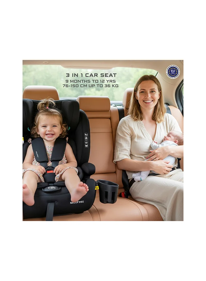 neobreez I-BOSTONI Universal Baby/Kids/Child/Toddler Safety 3-In-1 Car Seat, I-Size,  ECER129, High Back Booster Car Seat, Adjustable Headrest, 3-Point Safety Belt, 9-36 Kg, 15m-12Yrs, Group 1/2/3, 5-Point Harness