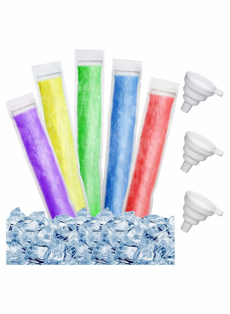 100 Pieces Disposable Ice Mold Bags Homemade ice lolly with Funnels Freeze Snacks Freezer Tubes for Healthy Juice Smoothies (8.7 x 2.4 Inch) - Image 1