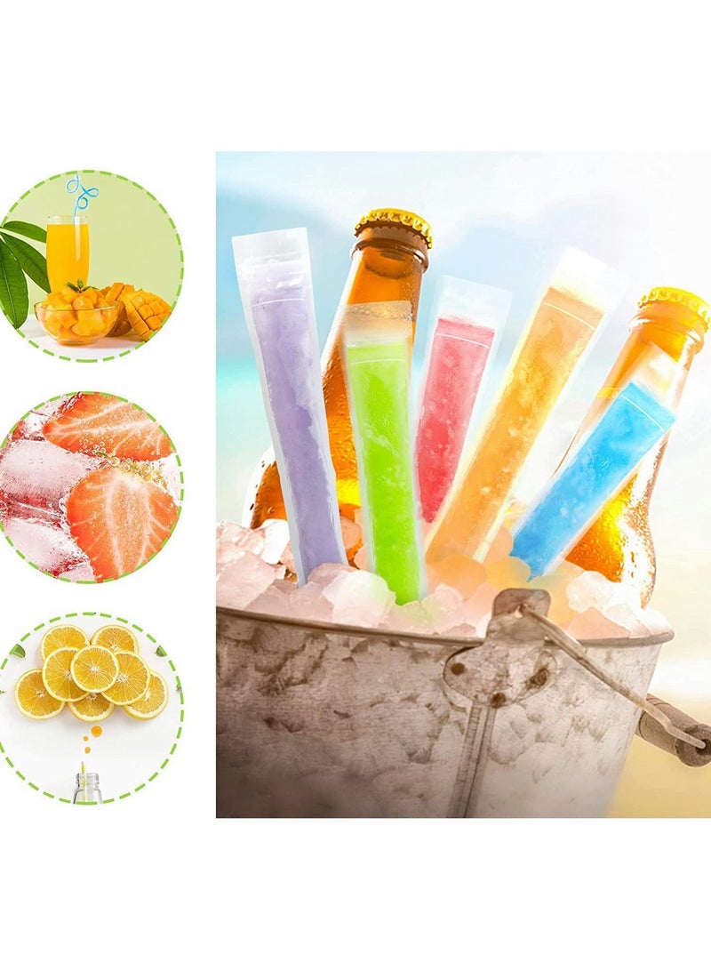 100 Pieces Disposable Ice Mold Bags Homemade ice lolly with Funnels Freeze Snacks Freezer Tubes for Healthy Juice Smoothies (8.7 x 2.4 Inch) - Image 4