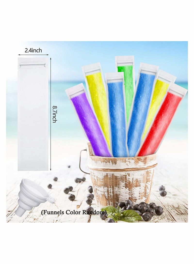 100 Pieces Disposable Ice Mold Bags Homemade ice lolly with Funnels Freeze Snacks Freezer Tubes for Healthy Juice Smoothies (8.7 x 2.4 Inch) - Image 5