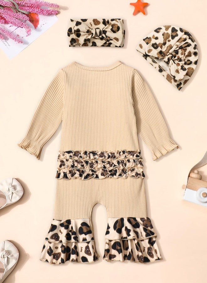 KANGKANG Newborn Baby Clothes - Girl Romper & Jumpsuit Leopard Print Headband Set in Beige - Image 4