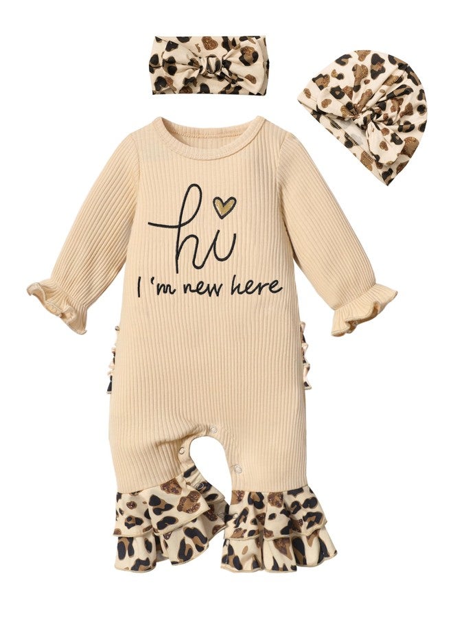 KANGKANG Newborn Baby Clothes - Girl Romper & Jumpsuit Leopard Print Headband Set in Beige - Image 1