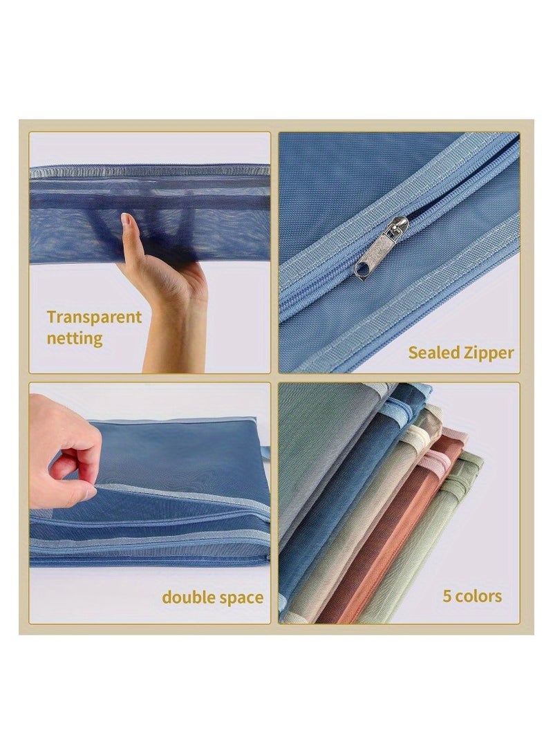 5 PCS Mesh Zipper Bags, Double Layer Nylon Storage Solution for Puzzle Toys, A4 Breathable Pouch with Handle, Ideal for Home, School, Office  Organization - Image 2