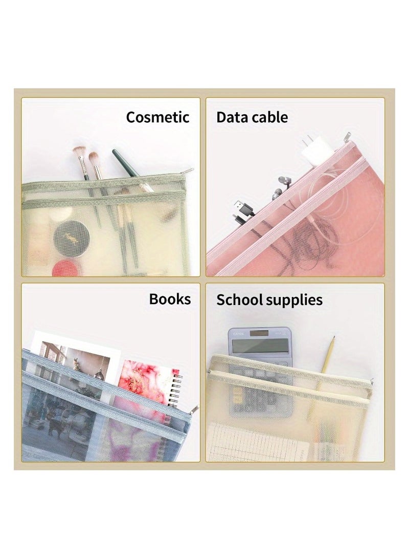 5 PCS Mesh Zipper Bags, Double Layer Nylon Storage Solution for Puzzle Toys, A4 Breathable Pouch with Handle, Ideal for Home, School, Office  Organization - Image 3