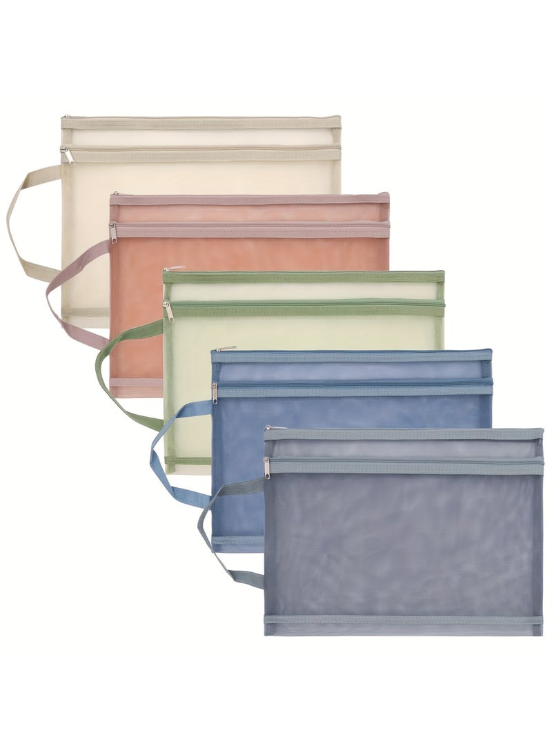 5 PCS Mesh Zipper Bags, Double Layer Nylon Storage Solution for Puzzle Toys, A4 Breathable Pouch with Handle, Ideal for Home, School, Office  Organization - Image 1