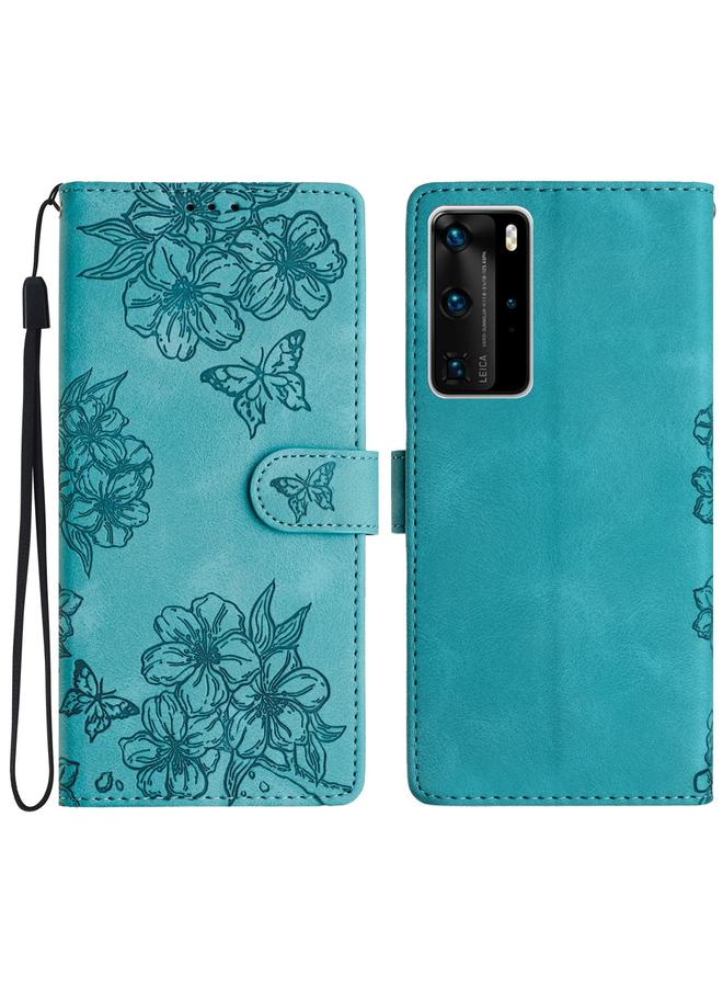 Zaboon Case For Huawei P40 Pro Cherry Blossom Butterfly Skin Feel Embossed PU Phone Case - Image 1