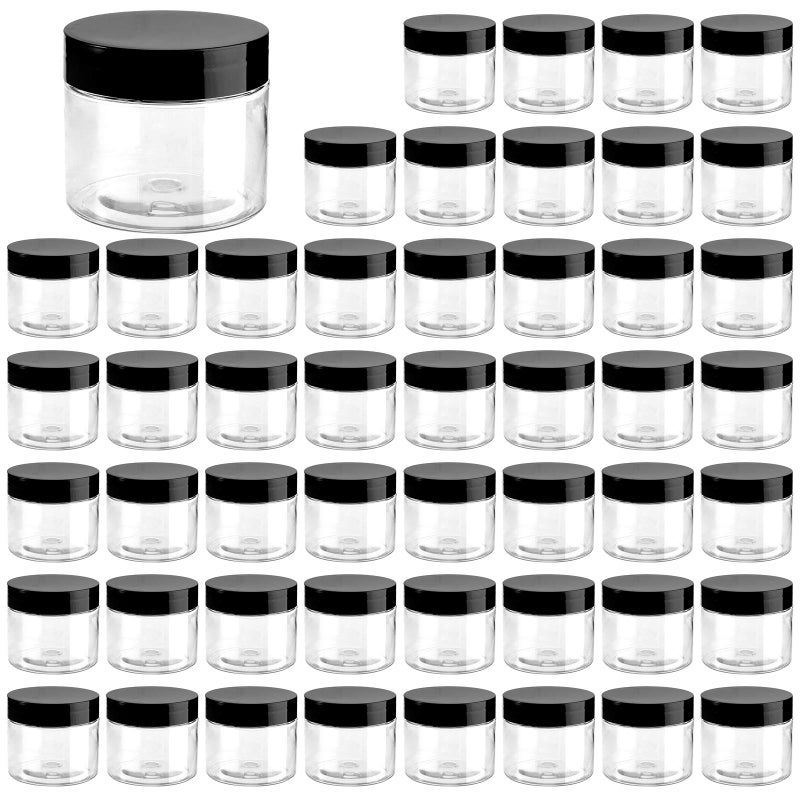 Tosnail 50 Pack 27 oz Clear Plastic Jars with Black Lids LeakProof Round Food Safe Storage Containers for Kitchen Use Beauty Products Spices and More