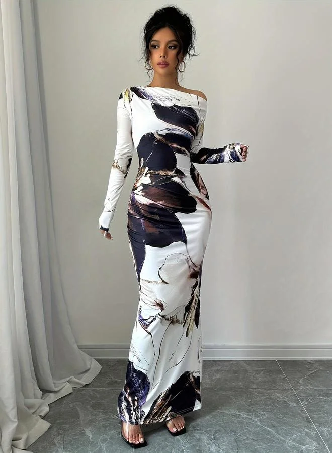 Take Two Take Two Floral Print One Shoulder Bodycon Maxi Dress