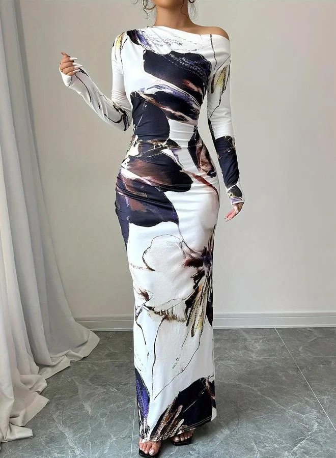 Take Two Take Two Floral Print One Shoulder Bodycon Maxi Dress
