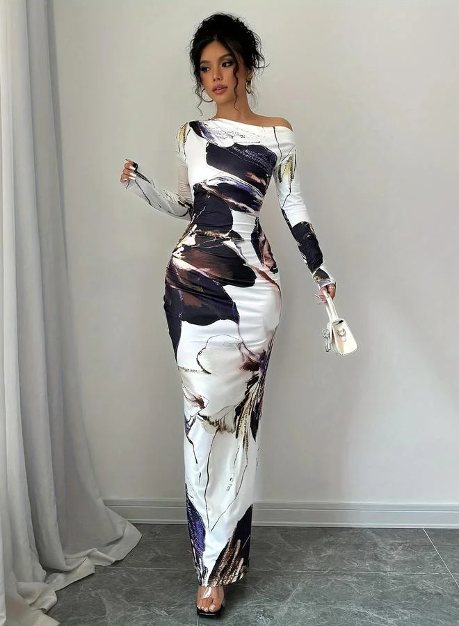 Take Two Take Two Floral Print One Shoulder Bodycon Maxi Dress