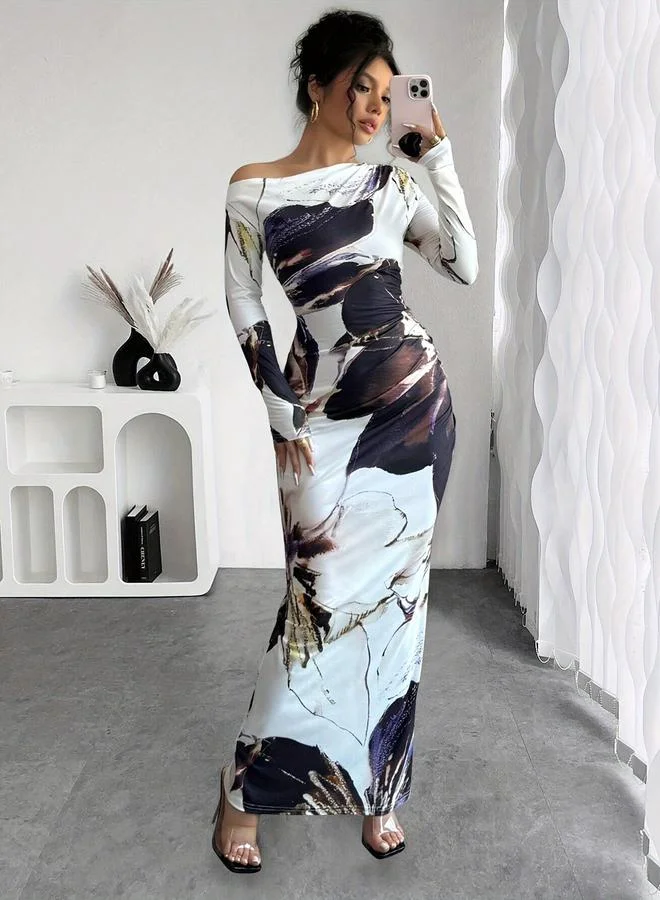 Take Two Take Two Floral Print One Shoulder Bodycon Maxi Dress