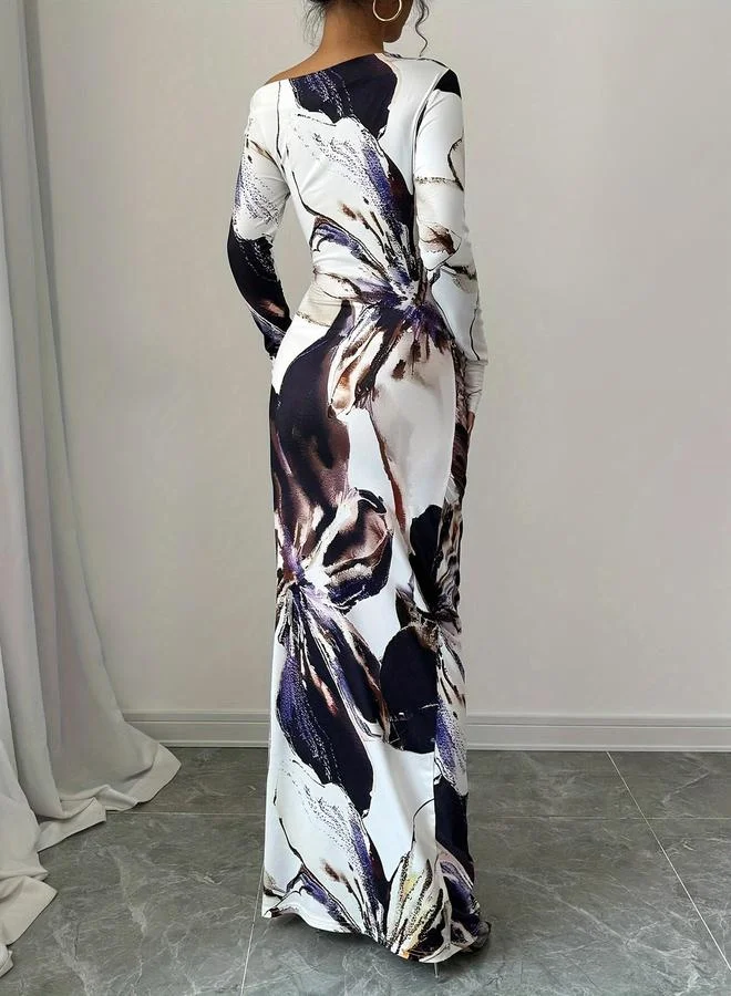 Take Two Take Two Floral Print One Shoulder Bodycon Maxi Dress