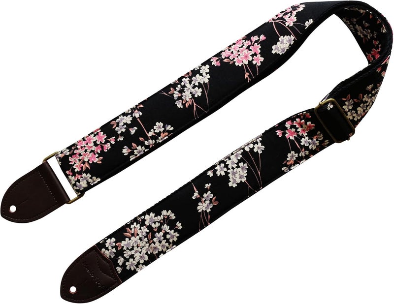 MUSIC FIRST Vintage Ukiyoe Style Five-Petal Lilac Electric Guitar Strap - Image 3
