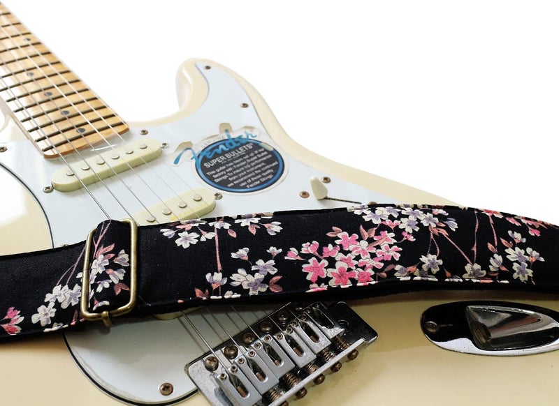 MUSIC FIRST Vintage Ukiyoe Style Five-Petal Lilac Electric Guitar Strap - Image 2