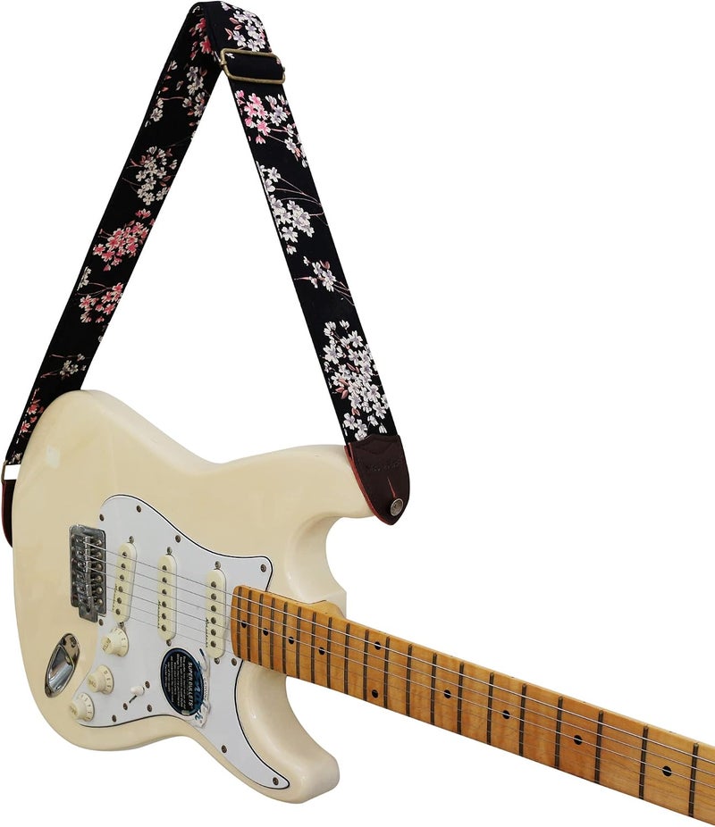 MUSIC FIRST Vintage Ukiyoe Style Five-Petal Lilac Electric Guitar Strap - Image 4