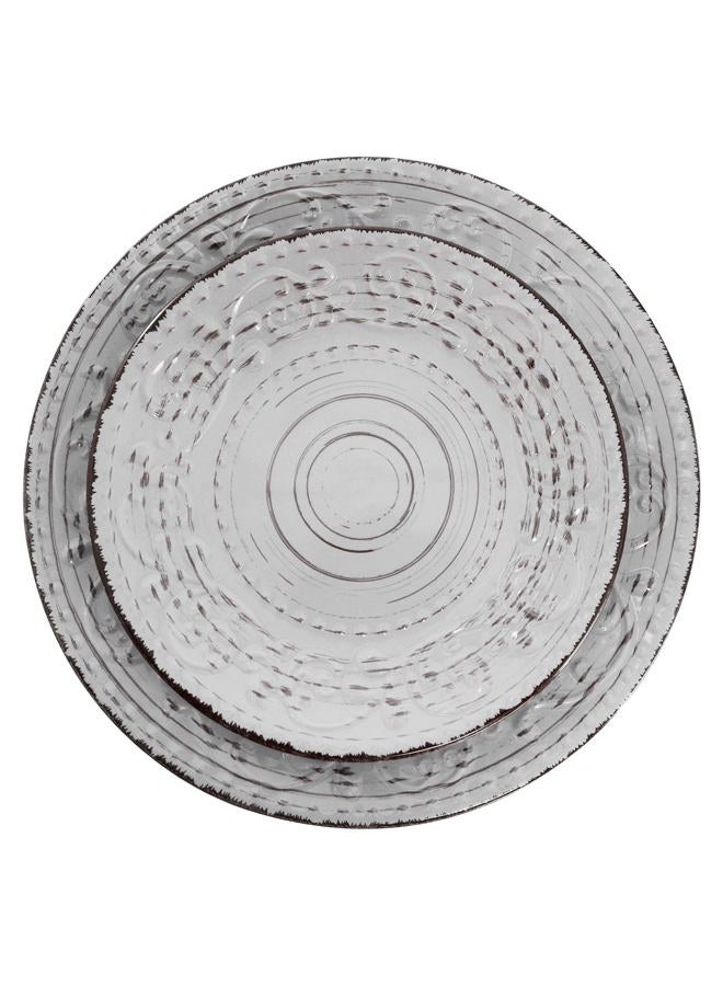Elama Malibu Calcite 16-Piece Stoneware Embossed Pattern Reactive Glaze Light Gray Dinnerware Set, Tableware, Serveware Set (Calcite Gray) - Image 3