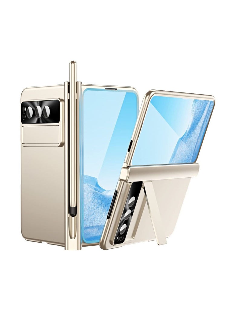 Captaintech Case for Google Pixel Fold, Full Cover Hinge Protection PC Cover, with Pen and Built-in Kickstand, with Camera Lens Protection, All-Inclusive Case for Google Pixel Fold Case (2023) (Gold) - Image 1