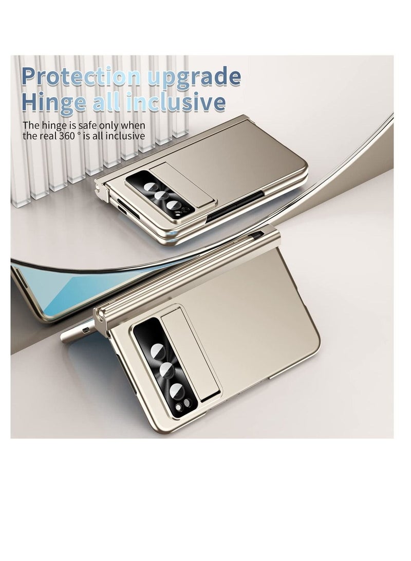 Captaintech Case for Google Pixel Fold, Full Cover Hinge Protection PC Cover, with Pen and Built-in Kickstand, with Camera Lens Protection, All-Inclusive Case for Google Pixel Fold Case (2023) (Gold) - Image 2