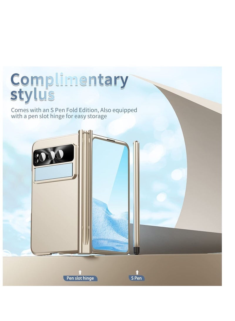 Captaintech Case for Google Pixel Fold, Full Cover Hinge Protection PC Cover, with Pen and Built-in Kickstand, with Camera Lens Protection, All-Inclusive Case for Google Pixel Fold Case (2023) (Gold) - Image 4