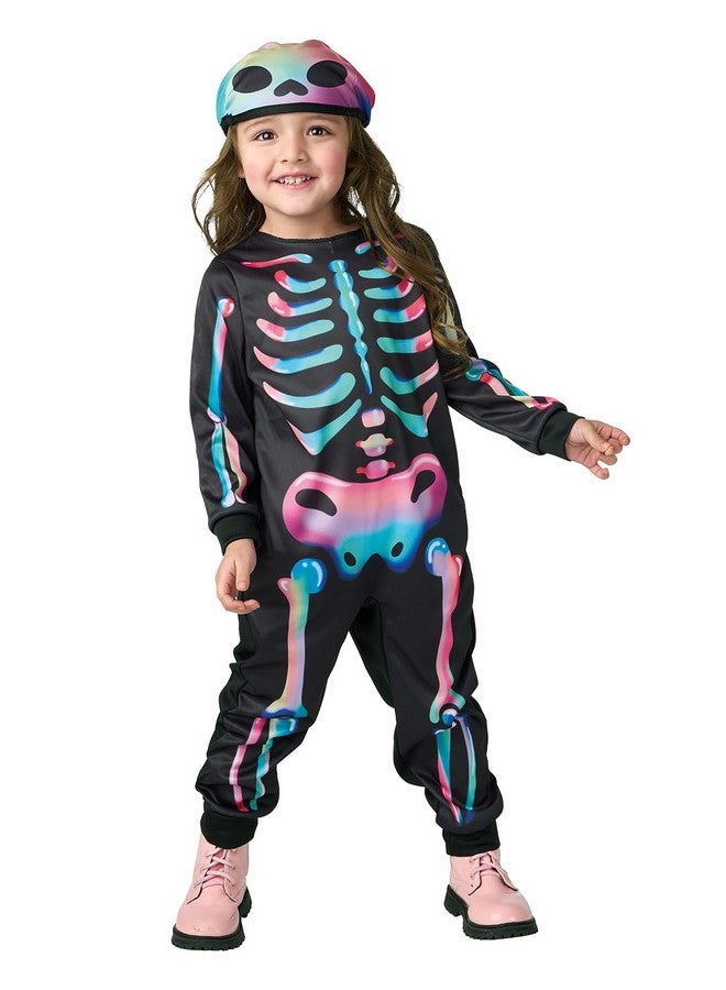 Seasons Rainbow Skeleton Costume With Hat For Toddler 2-4T, Black-Light Responsive, Halloween Cosplay Costume (Girls) - Image 2