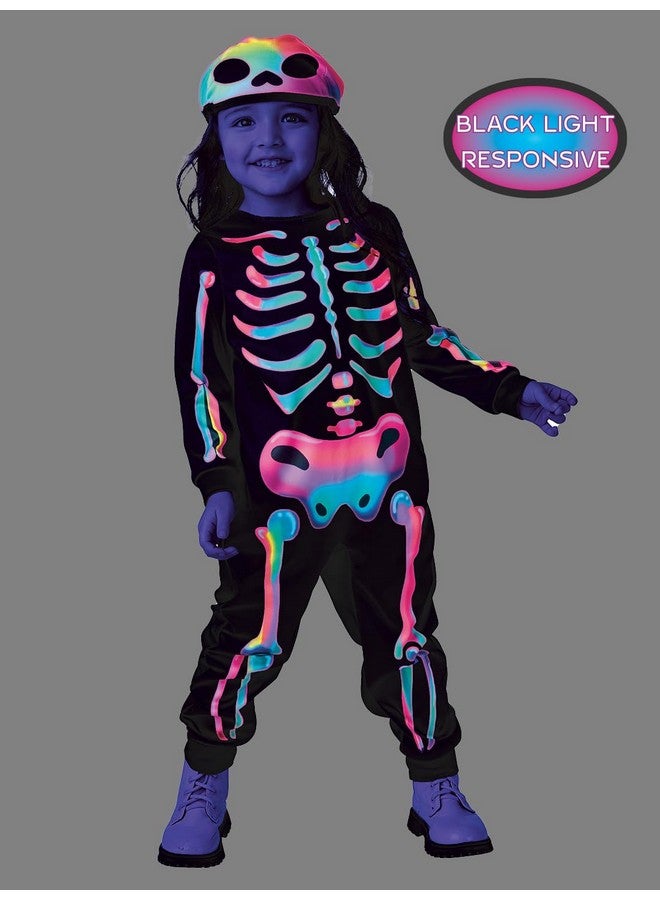 Seasons Rainbow Skeleton Costume With Hat For Toddler 2-4T, Black-Light Responsive, Halloween Cosplay Costume (Girls) - Image 4
