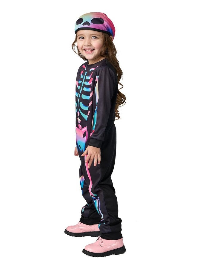 Seasons Rainbow Skeleton Costume With Hat For Toddler 2-4T, Black-Light Responsive, Halloween Cosplay Costume (Girls) - Image 3