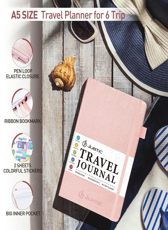 JUBTIC Travel Journal for Women & Men, Vacation Planner with Pockets for Keepsakes, Travel Notebook for 6 Trips, Trip Planner Travel Gifts (Rose Gold) - Image 2