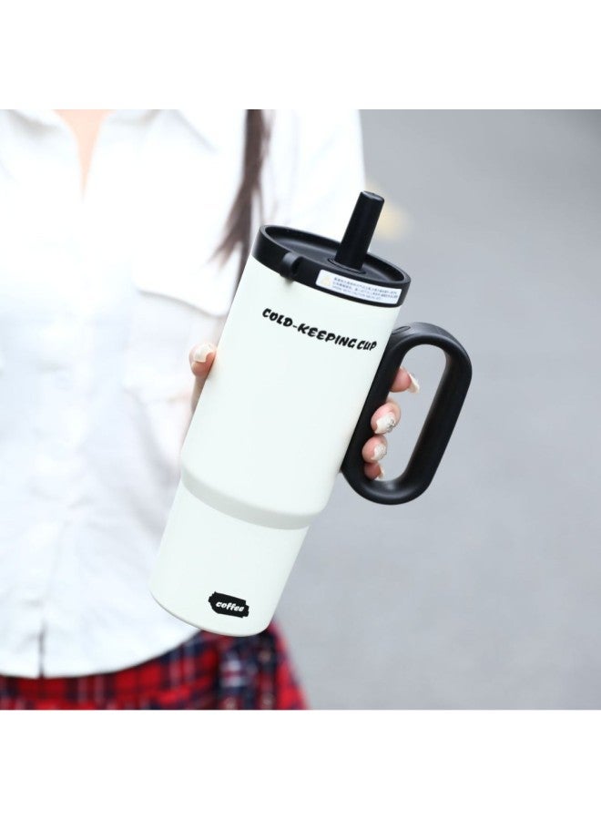 New Light Luxury Thermos Cup, Large Capacity, Simple Ice Cup, Outdoor Portable Double Drinking Straw Cup, Student Handle Cup