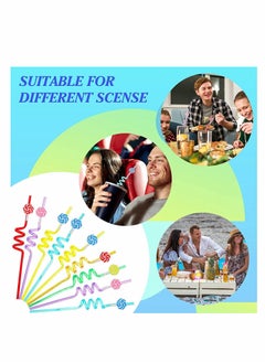 Excefore Reusable Straws Plastic, 8Pcs Reusable Ice Cream Straws, Drinking Straws for Birthday Party Decorations, Ice Cream Theme Party Cute Curved Straw for Hawaiian Summer Beach Party Supplies (Lollipops)  - Image 4
