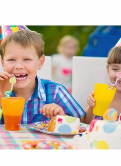 Excefore Reusable Straws Plastic, 8Pcs Reusable Ice Cream Straws, Drinking Straws for Birthday Party Decorations, Ice Cream Theme Party Cute Curved Straw for Hawaiian Summer Beach Party Supplies (Lollipops)  - Image 5