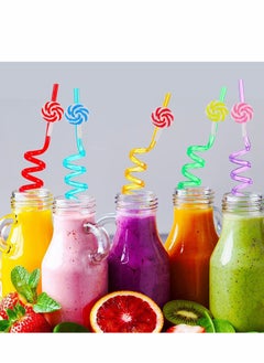 Excefore Reusable Straws Plastic, 8Pcs Reusable Ice Cream Straws, Drinking Straws for Birthday Party Decorations, Ice Cream Theme Party Cute Curved Straw for Hawaiian Summer Beach Party Supplies (Lollipops)  - Image 3