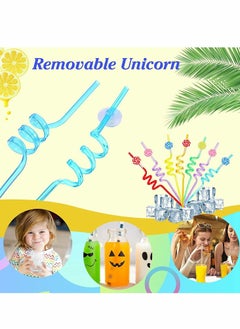Excefore Reusable Straws Plastic, 8Pcs Reusable Ice Cream Straws, Drinking Straws for Birthday Party Decorations, Ice Cream Theme Party Cute Curved Straw for Hawaiian Summer Beach Party Supplies (Lollipops)  - Image 2