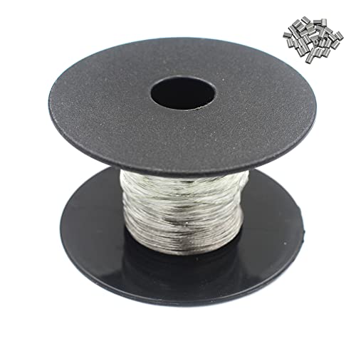 DGOL 168 ft 0.02 inch (0.5 mm) 304 Stainless Steel Tiger Tail Beading Lock Wire 24 AWG Fishing Cable Rope with 30 pcs Aluminum Crimping Sleeves - Image 1