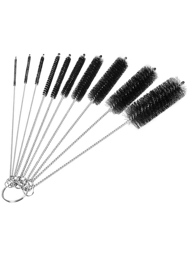 Cleaning Brushes, 8 Inch Nylon Tube Brush Set, Cleaner for Narrow Neck Bottles Cups with Hook, Set of 10pcs, Black - Image 1