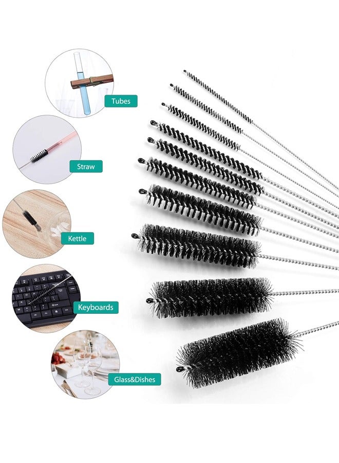 Cleaning Brushes, 8 Inch Nylon Tube Brush Set, Cleaner for Narrow Neck Bottles Cups with Hook, Set of 10pcs, Black - Image 2