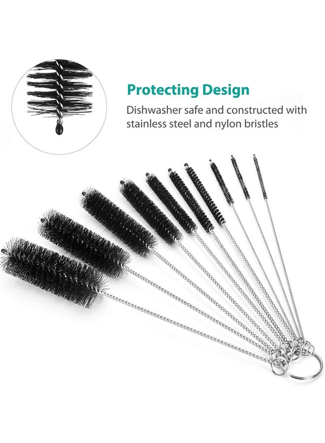 Cleaning Brushes, 8 Inch Nylon Tube Brush Set, Cleaner for Narrow Neck Bottles Cups with Hook, Set of 10pcs, Black - Image 4