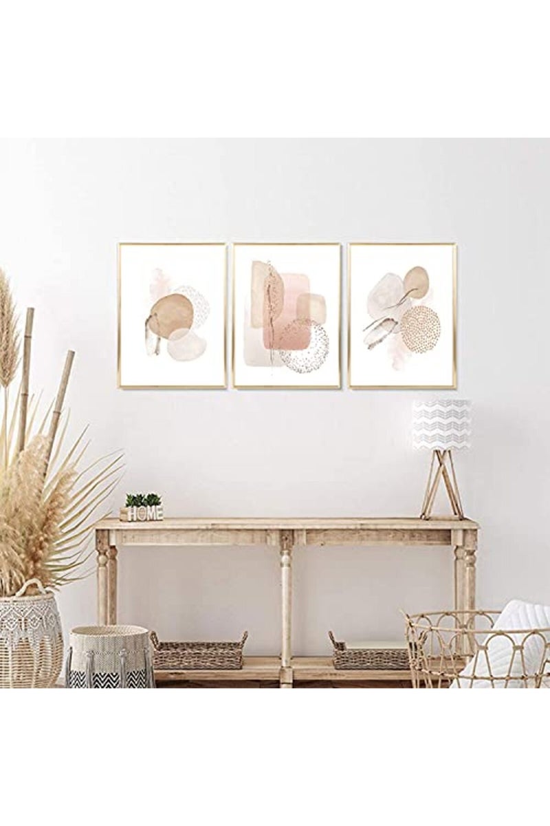 ASTRDECOR طباعة ديكور حائط بوهيمي من ASTRDECOR - مجموعة من 3 طباعة فنية هندسية تجريدية باللون البيج والوردي | طباعة فن حائط بوهيمي، ملصق وطباعة لتزيين غرفة النوم | 8" × 10" بدون إطار - Image 2
