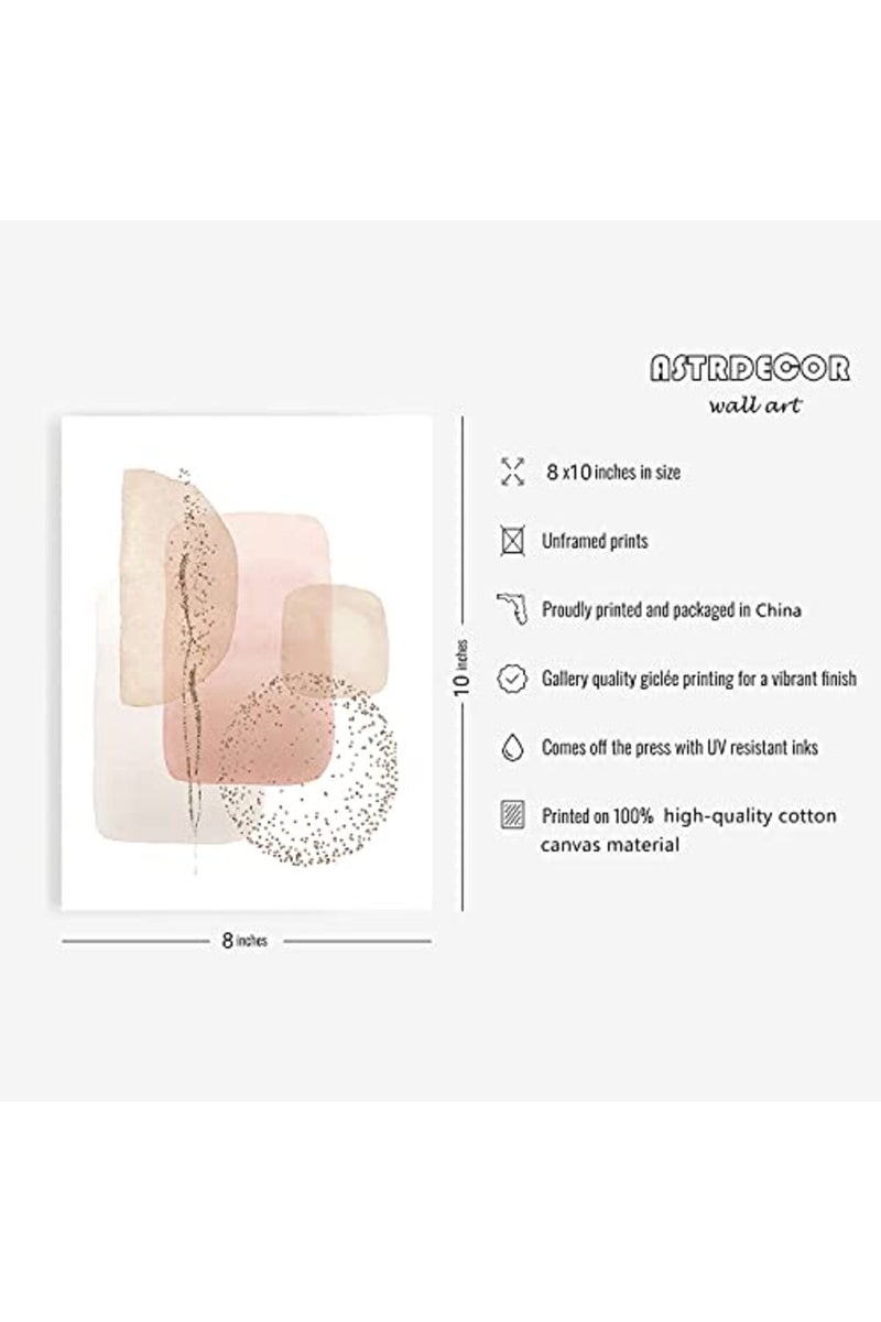 ASTRDECOR طباعة ديكور حائط بوهيمي من ASTRDECOR - مجموعة من 3 طباعة فنية هندسية تجريدية باللون البيج والوردي | طباعة فن حائط بوهيمي، ملصق وطباعة لتزيين غرفة النوم | 8" × 10" بدون إطار - Image 5