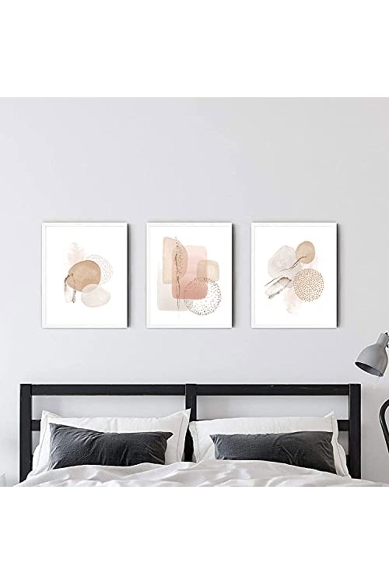 ASTRDECOR طباعة ديكور حائط بوهيمي من ASTRDECOR - مجموعة من 3 طباعة فنية هندسية تجريدية باللون البيج والوردي | طباعة فن حائط بوهيمي، ملصق وطباعة لتزيين غرفة النوم | 8" × 10" بدون إطار - Image 3