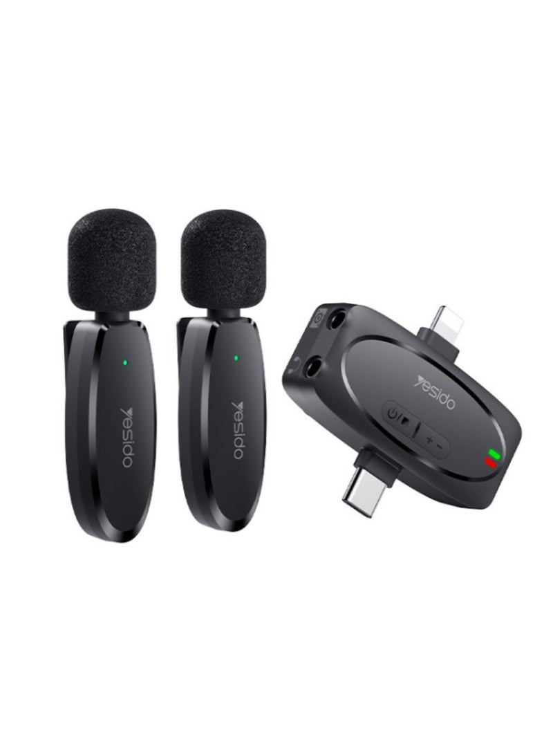 Yesido نظام ميكروفون MEMS لاسلكي محمول 2 في 1 KR15 - التقاط صوت 360° مع مرسلين مزدوجين، متوافق مع IP وType-C، ميكروفون لافاليير سهل الاستخدام للهواتف الذكية والكاميرات ويوتيوب والمدونات - Image 1