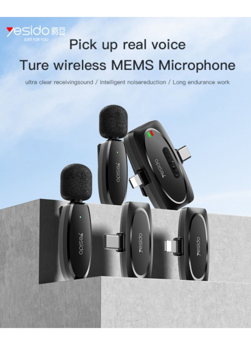 Yesido نظام ميكروفون MEMS لاسلكي محمول 2 في 1 KR15 - التقاط صوت 360° مع مرسلين مزدوجين، متوافق مع IP وType-C، ميكروفون لافاليير سهل الاستخدام للهواتف الذكية والكاميرات ويوتيوب والمدونات - Image 4