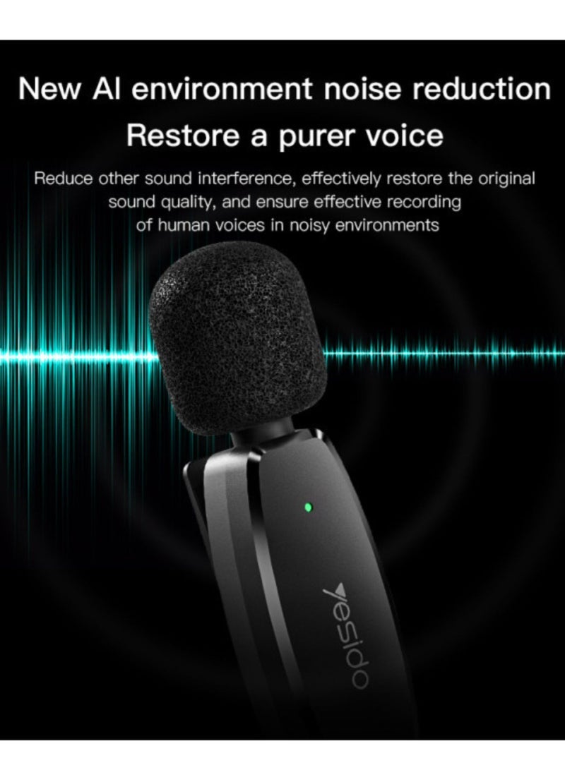Yesido نظام ميكروفون MEMS لاسلكي محمول 2 في 1 KR15 - التقاط صوت 360° مع مرسلين مزدوجين، متوافق مع IP وType-C، ميكروفون لافاليير سهل الاستخدام للهواتف الذكية والكاميرات ويوتيوب والمدونات - Image 3