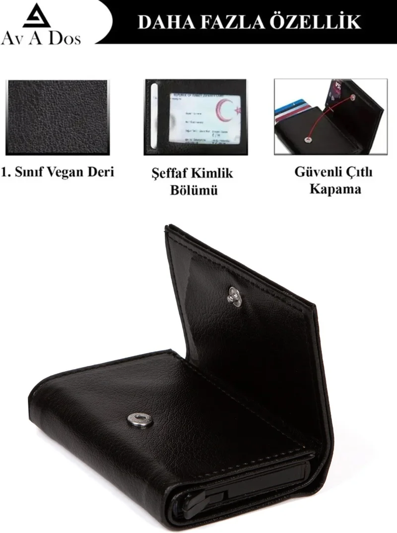 افكا Men Black Original Mechanism Cash Money Compartment RFID Theft Protective Special Box Snap Leather Wallet Card Holder