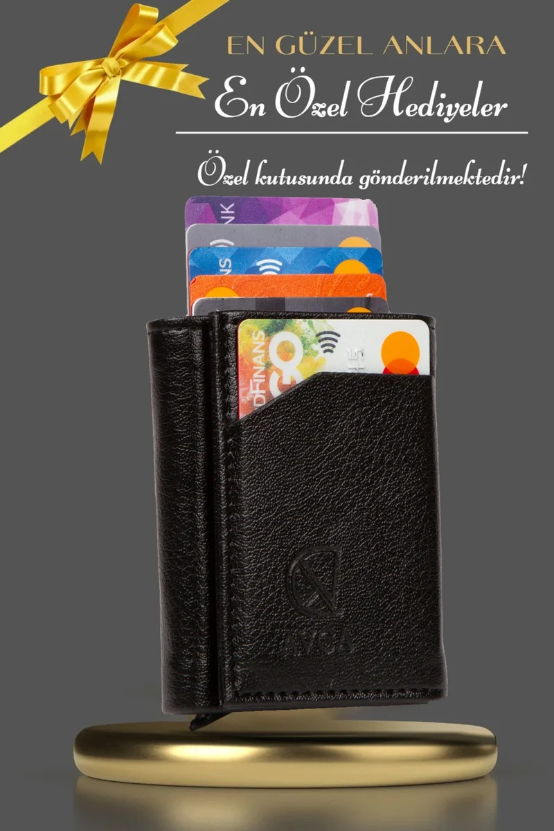 افكا Men Black Original Mechanism Cash Money Compartment RFID Theft Protective Special Box Snap Leather Wallet Card Holder