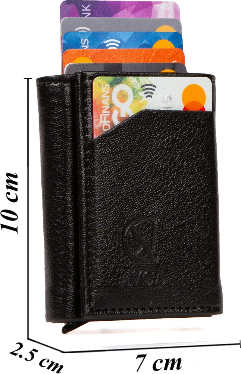 افكا Men Black Original Mechanism Cash Money Compartment RFID Theft Protective Special Box Snap Leather Wallet Card Holder